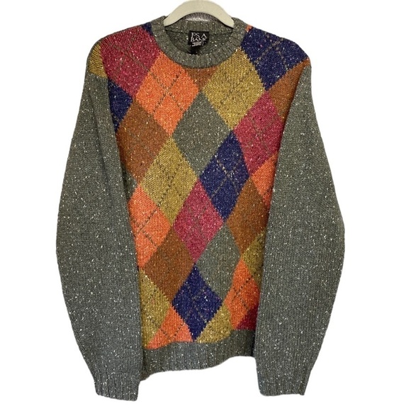 Jos. A. Bank Lambs Wool Blend Men’s Knit Argyle Crewneck Sweater Sz M - Picture 1 of 10